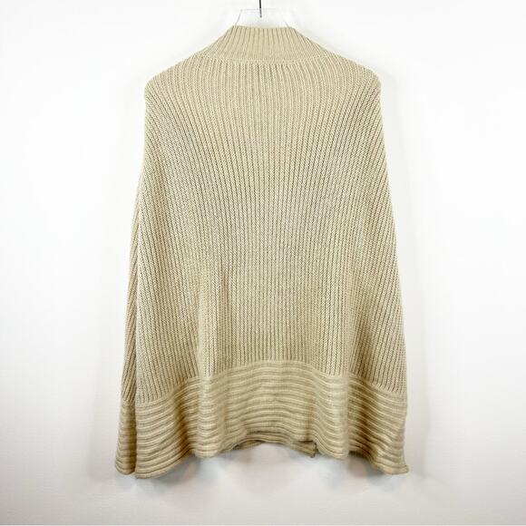 Lauren Ralph Lauren Wool Blend Faux Wrap Poncho L/XL Tan - Picture 2 of 5